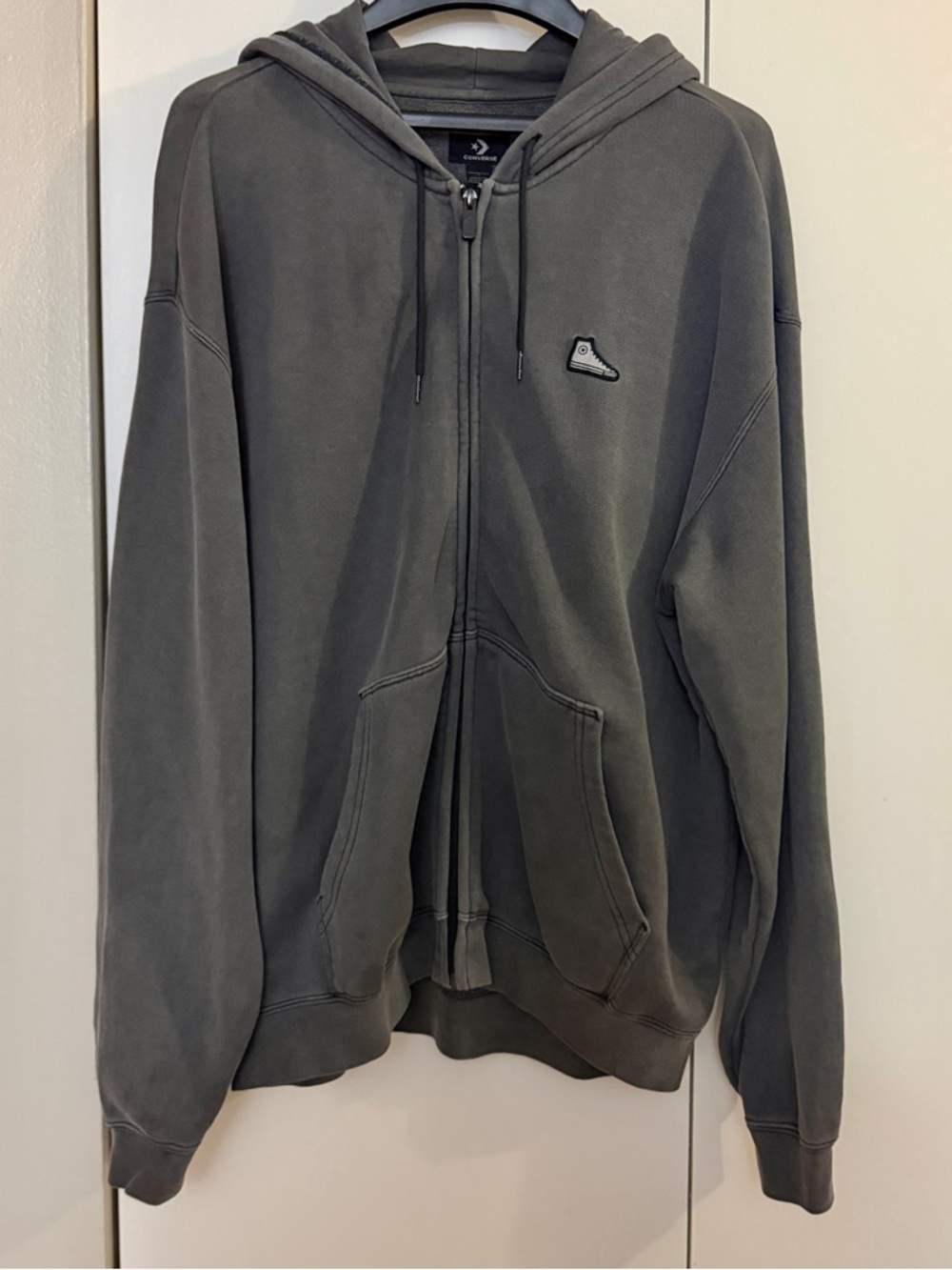 CONVERSE Loose Fit Sneaker Patch Zip Fleece (Grey, S)